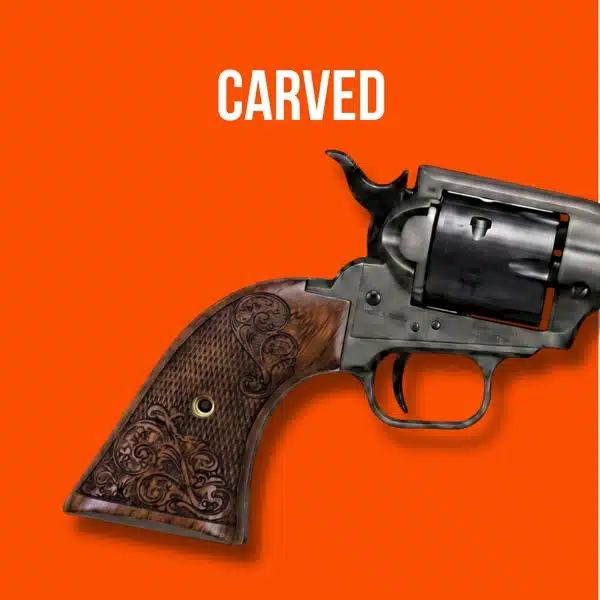 hand carved wooden gun grips with custom engraved designs