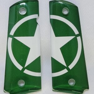 Military 1911 Grips – Printed Green & White Star | Clear Acrylic