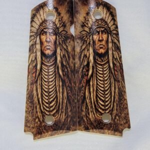 White 1911 Grips | Printed Native American Chief | Full Size ABS