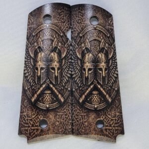 Custom 1911 Grips – Printed Crusader Helmet & Axe | Black ABS