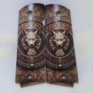 Viking 1911 Grips – Printed Wolf Shield | Full Size Black ABS