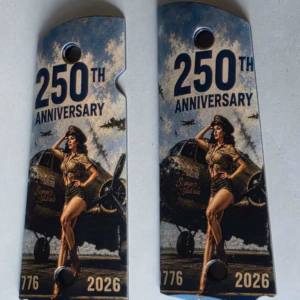 1911 250th Pinup Plane Grips, WWII Pinup Girl in Olive Drab on Black ABS
