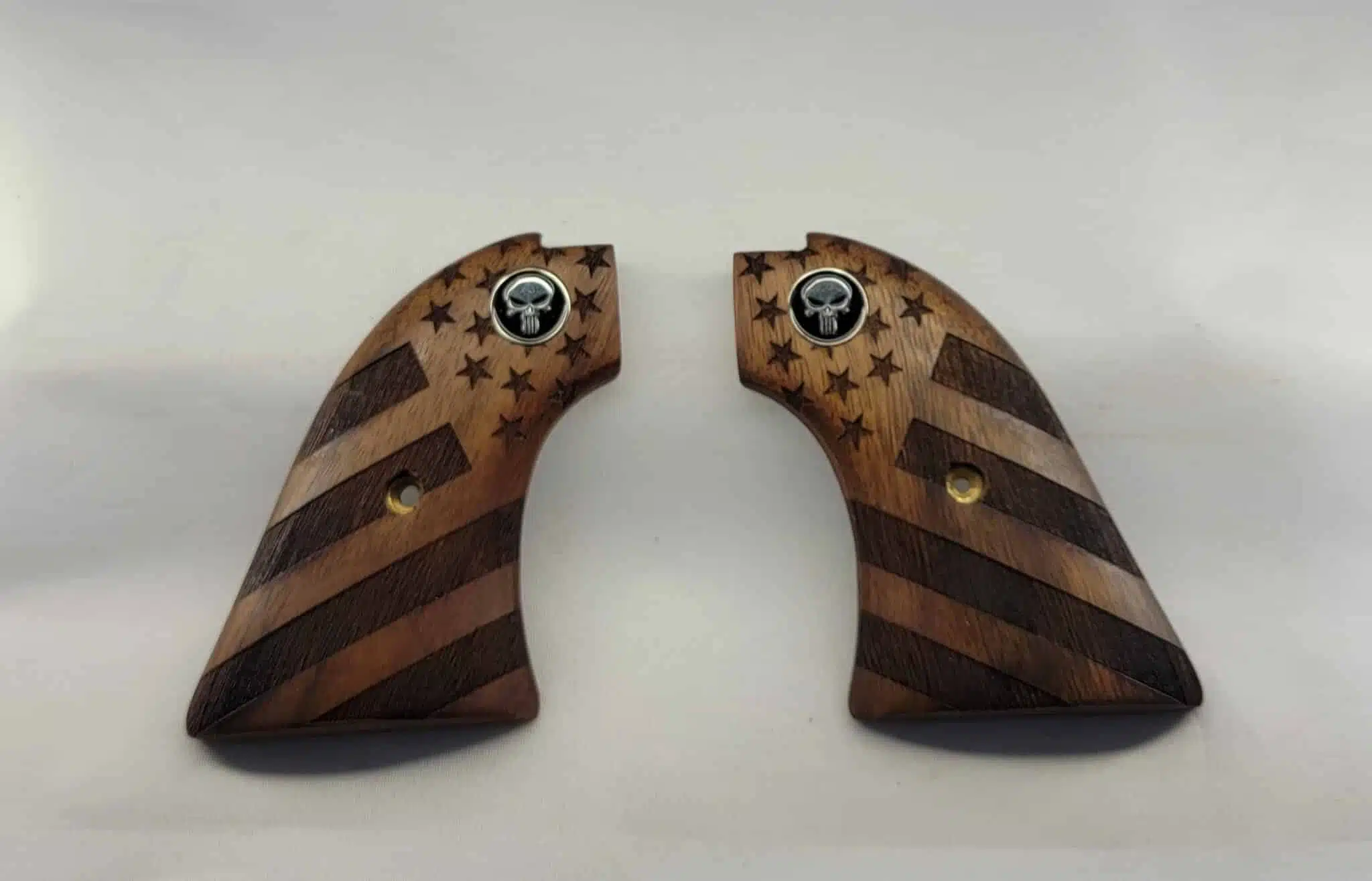 Heritage Rough Rider American Flag Grips Black Punisher — carved solid walnut with Black Punisher medallion for .22 LR and .22 Magnum
